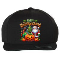 Happy Hallothanksmas Merry Christmas Halloween Thanksgiving Wool Snapback Cap