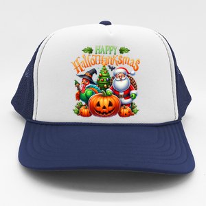 Happy Hallothanksmas Merry Christmas Halloween Thanksgiving Trucker Hat