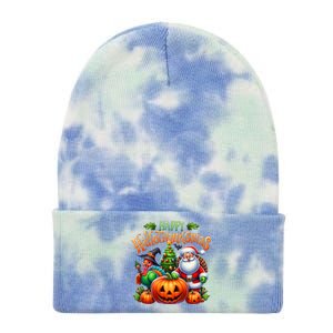 Happy Hallothanksmas Merry Christmas Halloween Thanksgiving Tie Dye 12in Knit Beanie