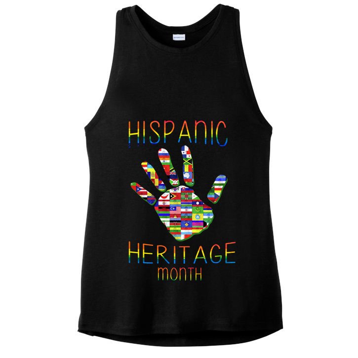 Hispanic Heritage Month Colorful Handprint Ladies PosiCharge Tri-Blend Wicking Tank
