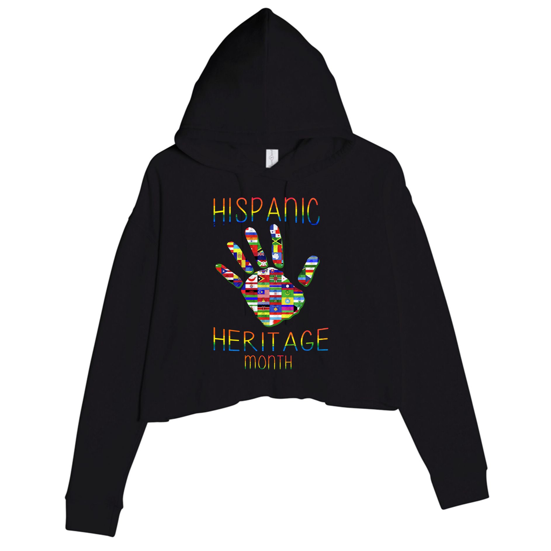 Hispanic Heritage Month Colorful Handprint Crop Fleece Hoodie