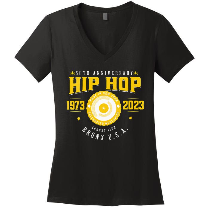 Hip Hop Music 50th Anniversary Musician Birthday Born Day Women's V-Neck T-Shirt