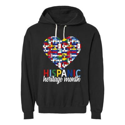 Hispanic Heritage Month all Countries Flags heart Garment-Dyed Fleece Hoodie