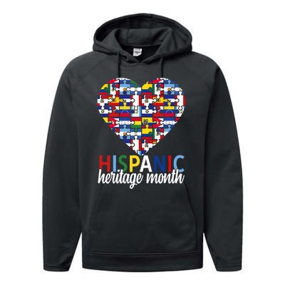 Hispanic Heritage Month all Countries Flags heart Performance Fleece Hoodie