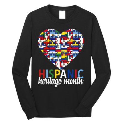 Hispanic Heritage Month all Countries Flags heart Long Sleeve Shirt