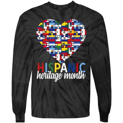 Hispanic Heritage Month all Countries Flags heart Tie-Dye Long Sleeve Shirt