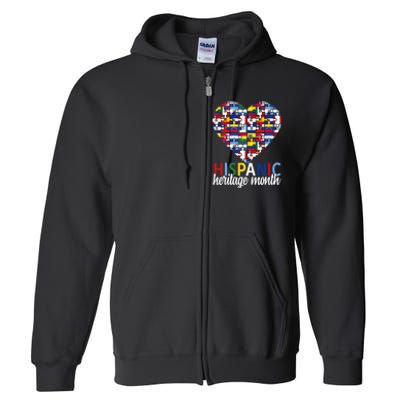 Hispanic Heritage Month all Countries Flags heart Full Zip Hoodie