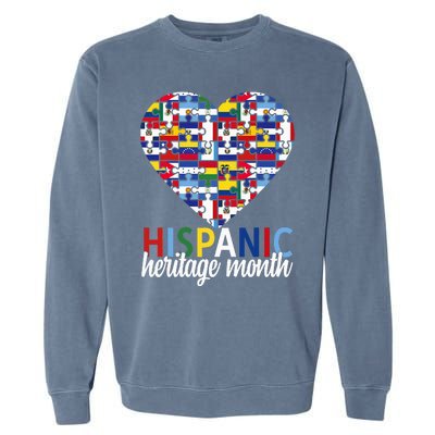 Hispanic Heritage Month all Countries Flags heart Garment-Dyed Sweatshirt