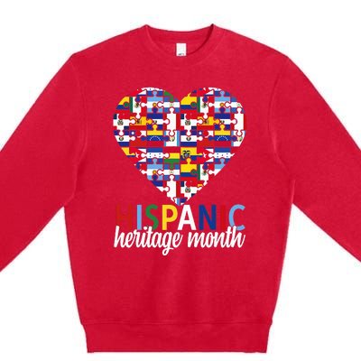 Hispanic Heritage Month all Countries Flags heart Premium Crewneck Sweatshirt