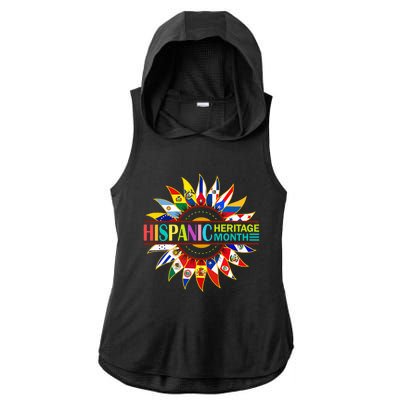 Hispanic Heritage Month Latino Countries Flags Sunflower Ladies PosiCharge Tri-Blend Wicking Draft Hoodie Tank