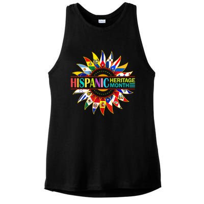 Hispanic Heritage Month Latino Countries Flags Sunflower Ladies PosiCharge Tri-Blend Wicking Tank