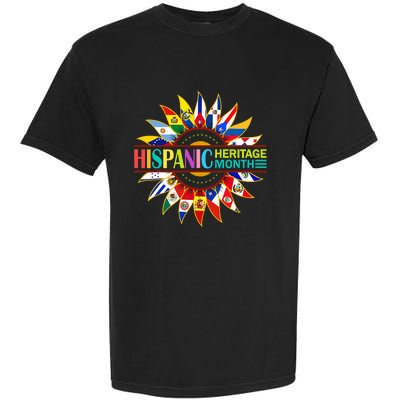 Hispanic Heritage Month Latino Countries Flags Sunflower Garment-Dyed Heavyweight T-Shirt