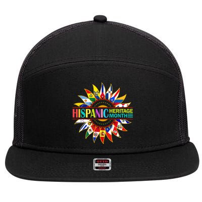 Hispanic Heritage Month Latino Countries Flags Sunflower 7 Panel Mesh Trucker Snapback Hat