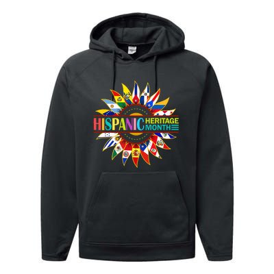 Hispanic Heritage Month Latino Countries Flags Sunflower Performance Fleece Hoodie