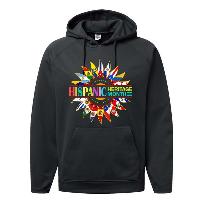 Hispanic Heritage Month Latino Countries Flags Sunflower Performance Fleece Hoodie