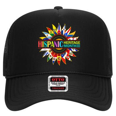 Hispanic Heritage Month Latino Countries Flags Sunflower High Crown Mesh Back Trucker Hat