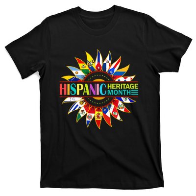 Hispanic Heritage Month Latino Countries Flags Sunflower T-Shirt