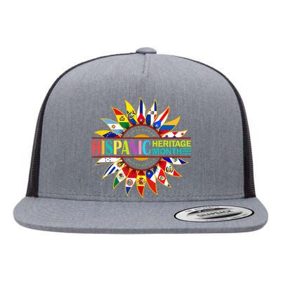 Hispanic Heritage Month Latino Countries Flags Sunflower Flat Bill Trucker Hat