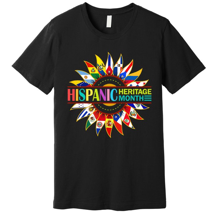 Hispanic Heritage Month Latino Countries Flags Sunflower Premium T-Shirt