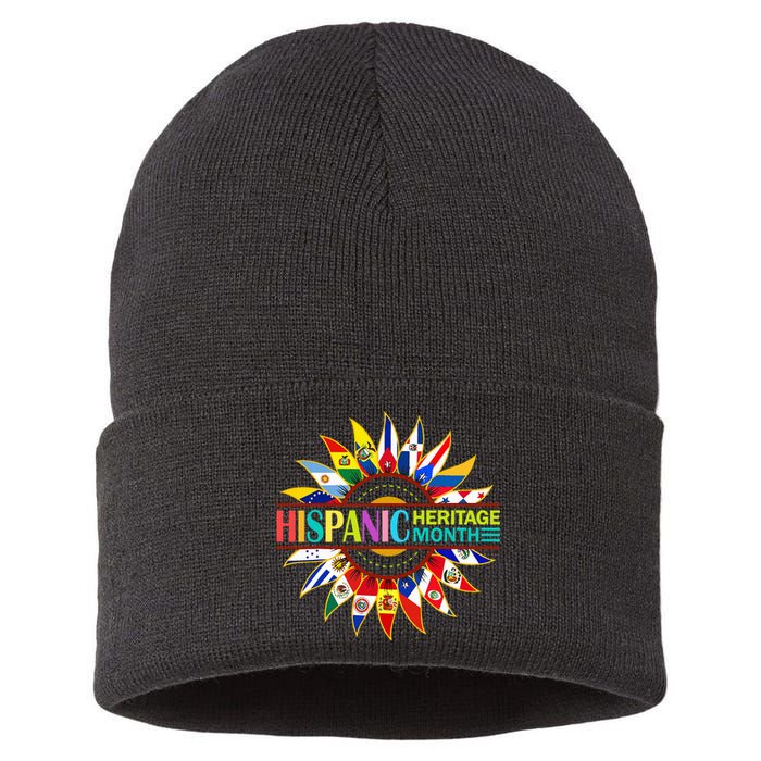 Hispanic Heritage Month Latino Countries Flags Sunflower Sustainable Knit Beanie