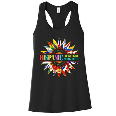 Hispanic Heritage Month Latino Countries Flags Sunflower Women's Racerback Tank