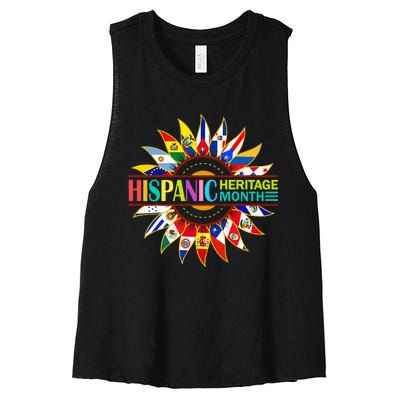 Hispanic Heritage Month Latino Countries Flags Sunflower Women's Racerback Cropped Tank