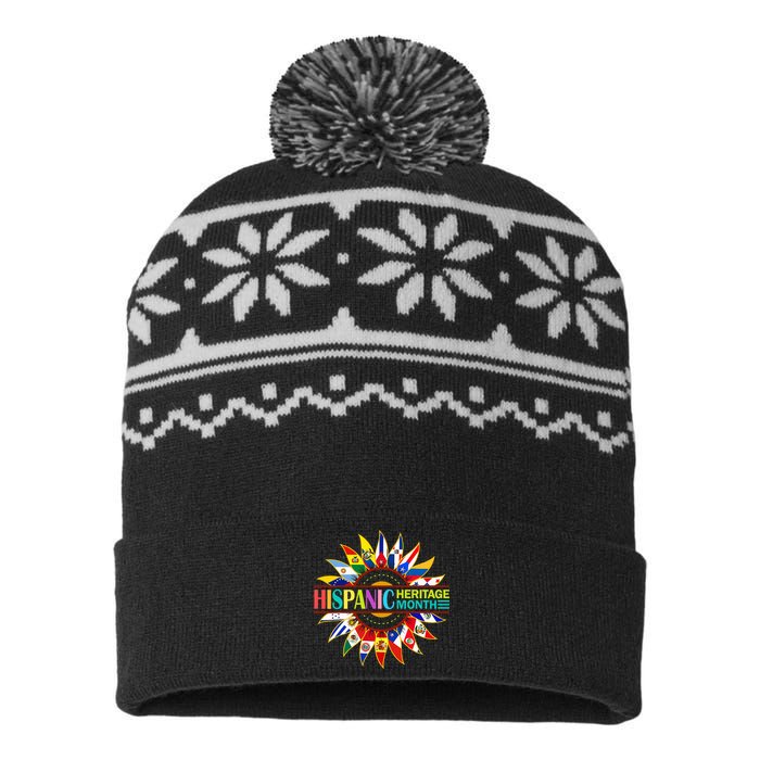 Hispanic Heritage Month Latino Countries Flags Sunflower USA-Made Snowflake Beanie