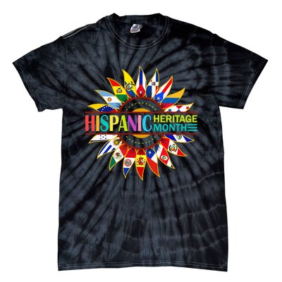 Hispanic Heritage Month Latino Countries Flags Sunflower Tie-Dye T-Shirt