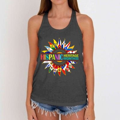 Hispanic Heritage Month Latino Countries Flags Sunflower Women's Knotted Racerback Tank