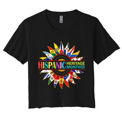 Hispanic Heritage Month Latino Countries Flags Sunflower Women's Crop Top Tee