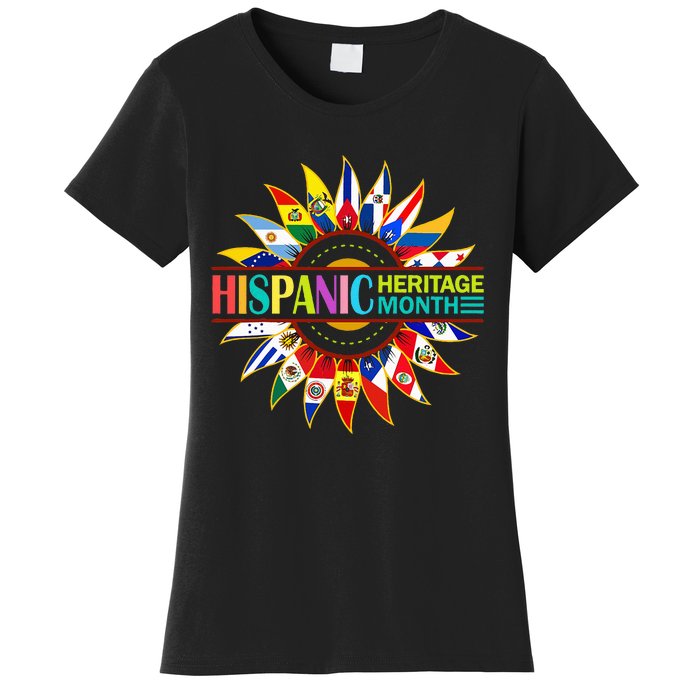 Hispanic Heritage Month Latino Countries Flags Sunflower Women's T-Shirt