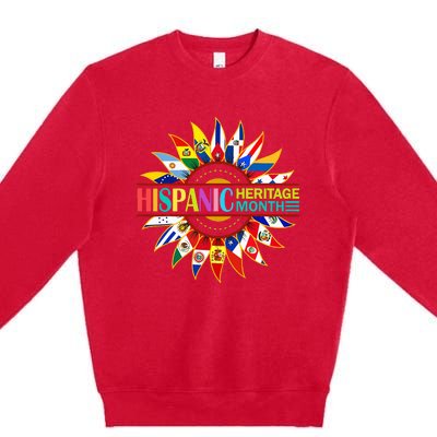 Hispanic Heritage Month Latino Countries Flags Sunflower Premium Crewneck Sweatshirt