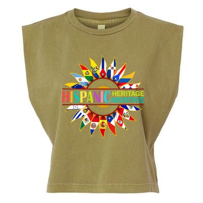 Hispanic Heritage Month Latino Countries Flags Sunflower Garment-Dyed Women's Muscle Tee