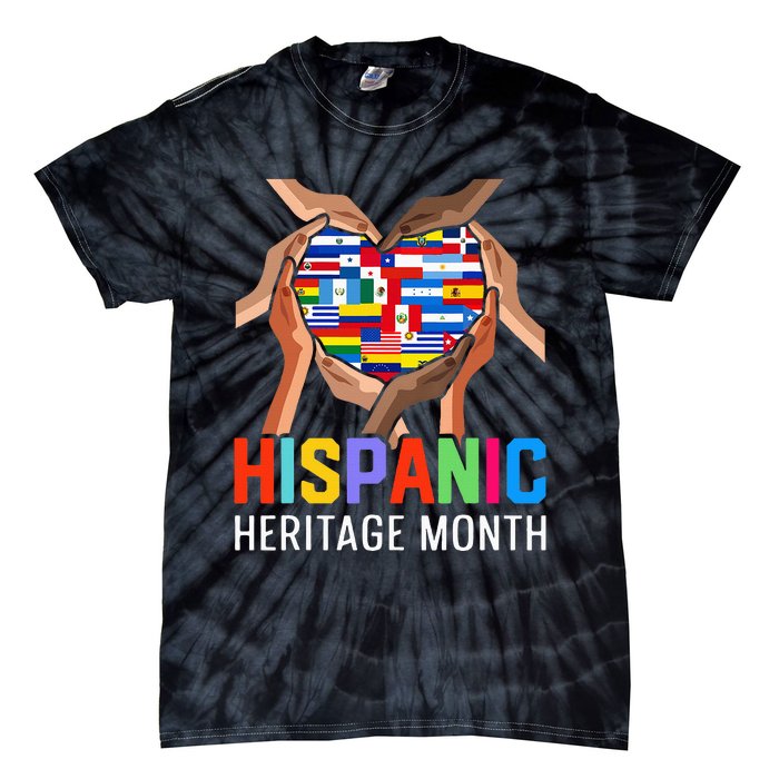 Hispanic Heritage Month All Countries Heart Hands Tie-Dye T-Shirt