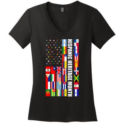 Hispanic Heritage Month Countries United Flag Women's V-Neck T-Shirt