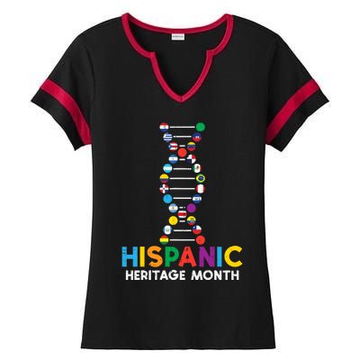 Hispanic Heritage Month DNA Flags Latino Pride Ladies Halftime Notch Neck Tee