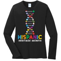 Hispanic Heritage Month DNA Flags Latino Pride Ladies Long Sleeve Shirt