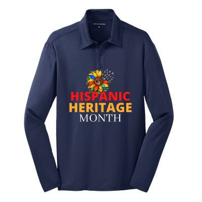 Hispanic Heritage Month Latino Countries Flag Sunflower Silk Touch Performance Long Sleeve Polo