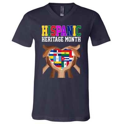 Hispanic Heritage Month Heart Hands V-Neck T-Shirt