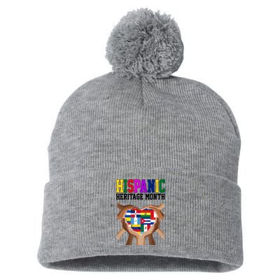 Hispanic Heritage Month Heart Hands Pom Pom 12in Knit Beanie