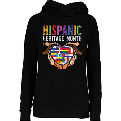 Hispanic Heritage Month Hands Heart Flags Men Women Kids Womens Funnel Neck Pullover Hood