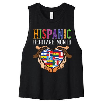 Hispanic Heritage Month Hands Heart Flags Men Women Kids Women's Racerback Cropped Tank