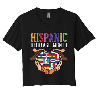 Hispanic Heritage Month Hands Heart Flags Men Women Kids Women's Crop Top Tee