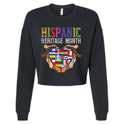 Hispanic Heritage Month Hands Heart Flags Men Women Kids Cropped Pullover Crew