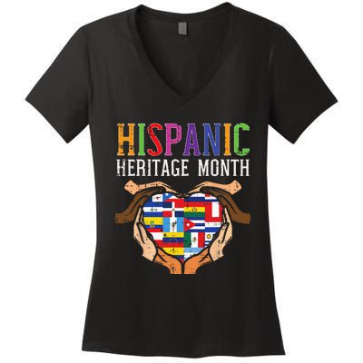 Hispanic Heritage Month Hands Heart Flags Men Women Kids Women's V-Neck T-Shirt