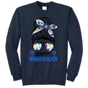 Happy Hanukkah Messy Bun Jewish Christmas Pajamas Tall Sweatshirt