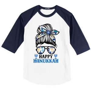 Happy Hanukkah Messy Bun Jewish Christmas Pajamas Baseball Sleeve Shirt