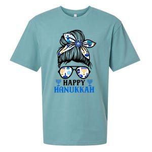 Happy Hanukkah Messy Bun Jewish Christmas Pajamas Sueded Cloud Jersey T-Shirt