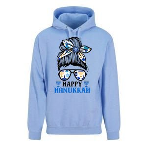 Happy Hanukkah Messy Bun Jewish Christmas Pajamas Unisex Surf Hoodie