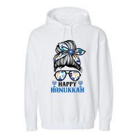 Happy Hanukkah Messy Bun Jewish Christmas Pajamas Garment-Dyed Fleece Hoodie